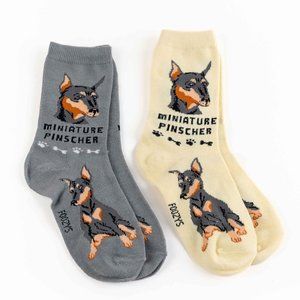Miniature Pinscher Dog Puppy 2 Pairs Women's Foozys Canine Socks Cute Animal